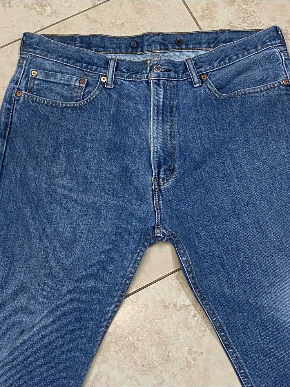 Classic Men's LEVIS 505 Blue Straight-Leg Jeans suspender button farmer hunting